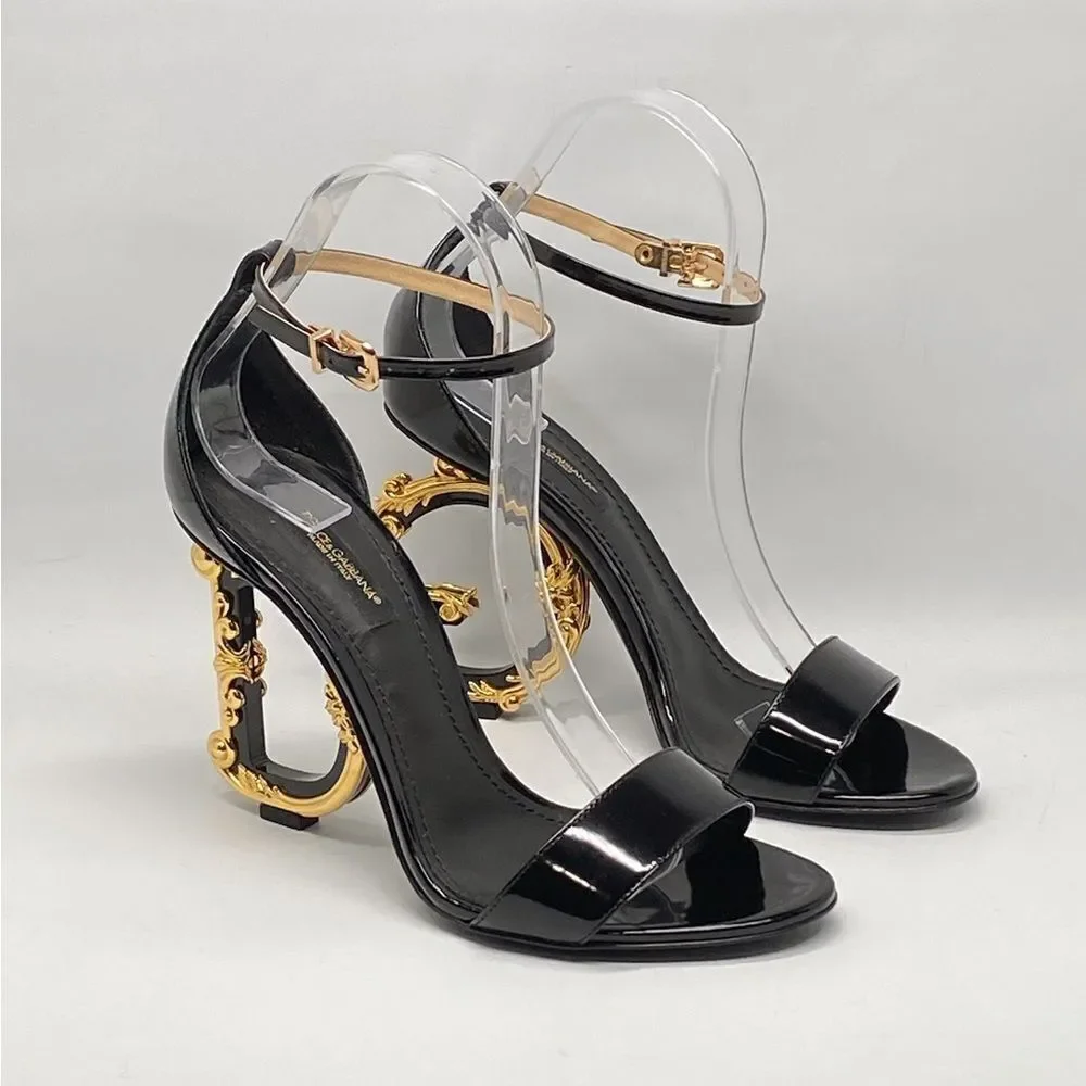 Dolce&Gabbana Sculpted-Heel Baroque DG Leather Sandals size 37 - Picture 2 of 13